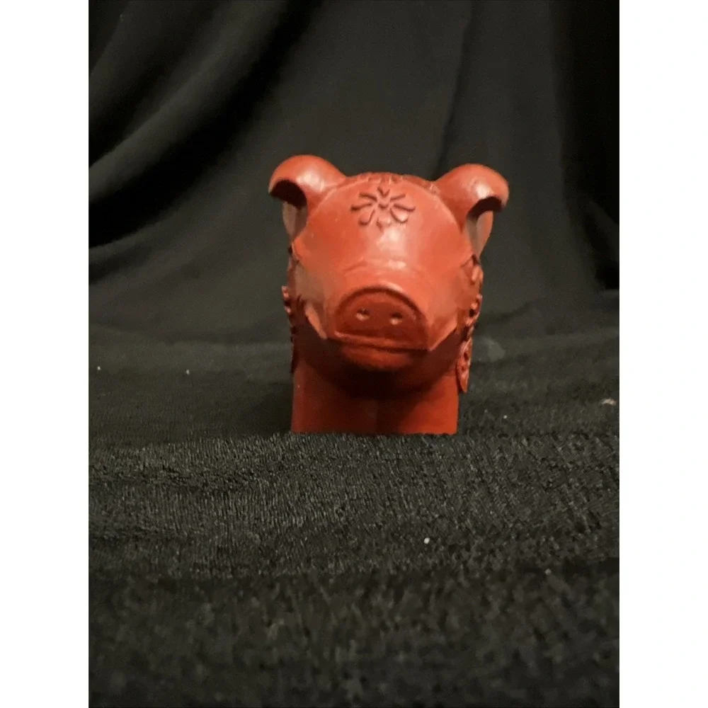 Red Little Pig Floral Carvings Cute Smile 2.25 In Tall X 3.25 Long